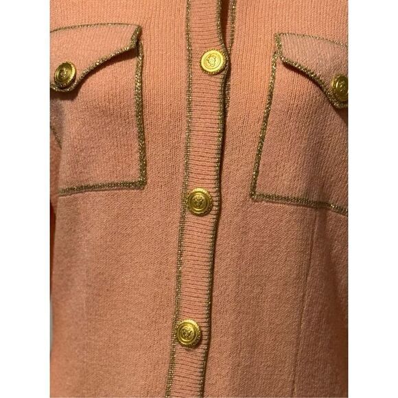 Don Sayred for Wellmore pink sweater gold buttons,pockets size 10 wool blend cha - Picture 3 of 10